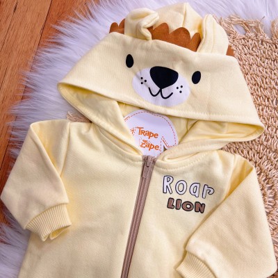 Conj. Jaqueta de Moletom Roar Lion e Calça Canelada - Amarelo e Areia